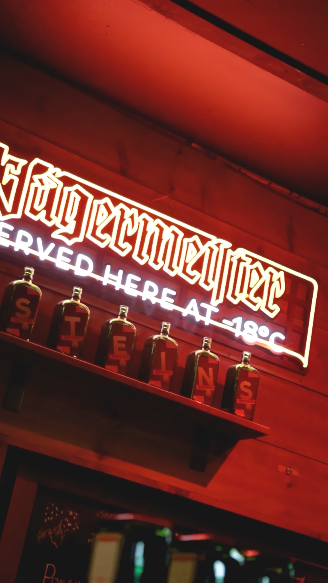 Jägermeister neon sign inside STEINS